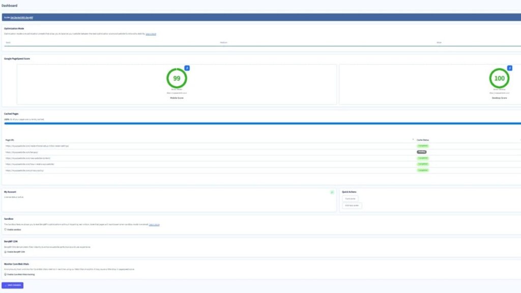 berqwp dashboard early homepage results while processing others