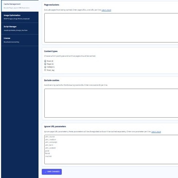 default berqwp cache management settings