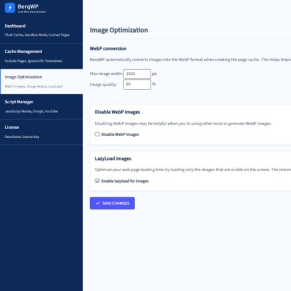 default berqwp image optimization settings