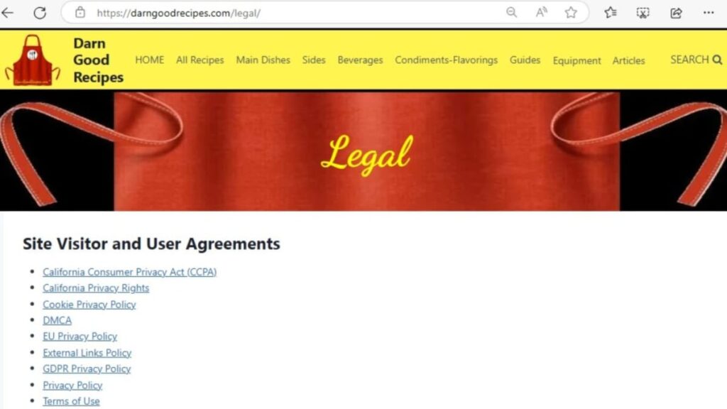 example legal list page of potential related addons beyond just privacy policy