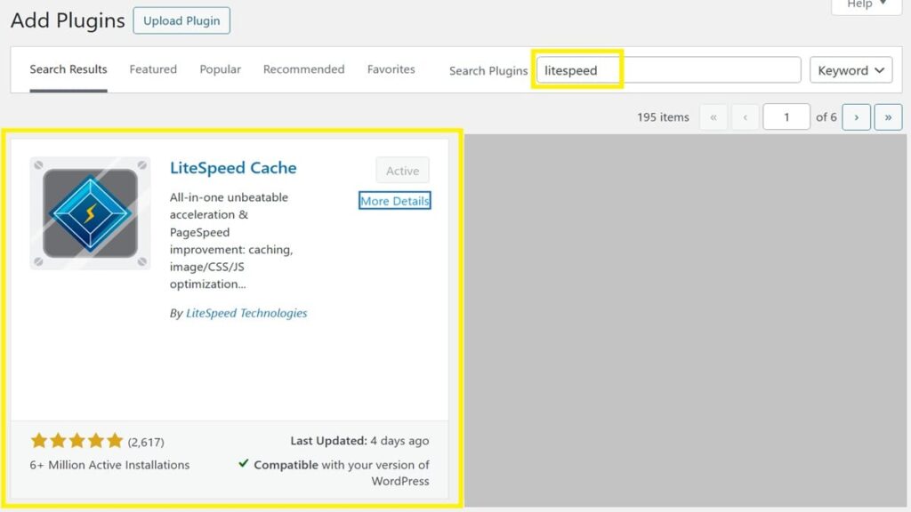 installing litespeed wordpress plugin