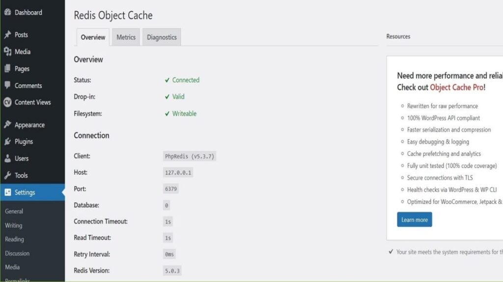 re-enabling redis object cache services after installing lscwp plugin