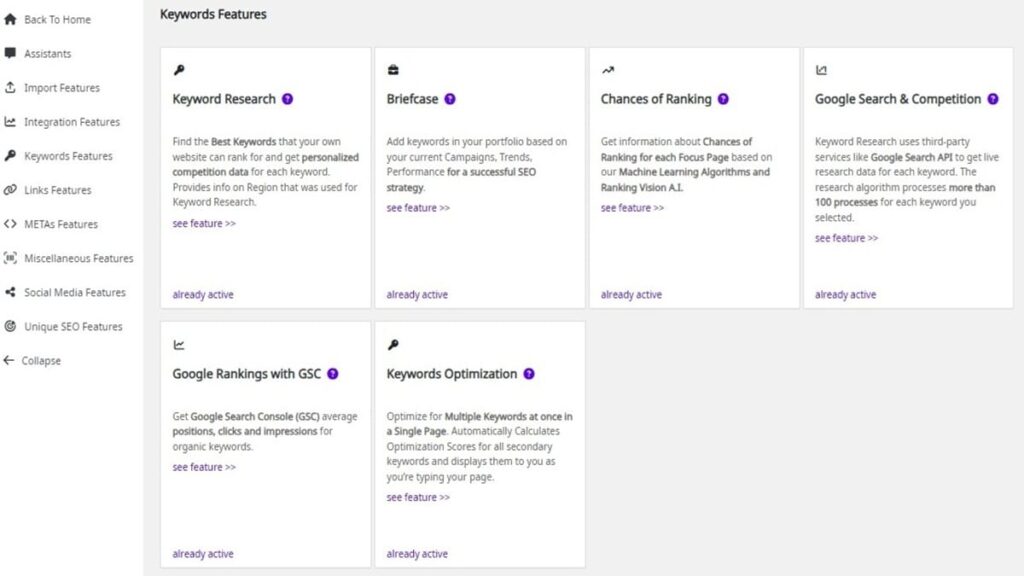 squirrly seo keywords features default settings