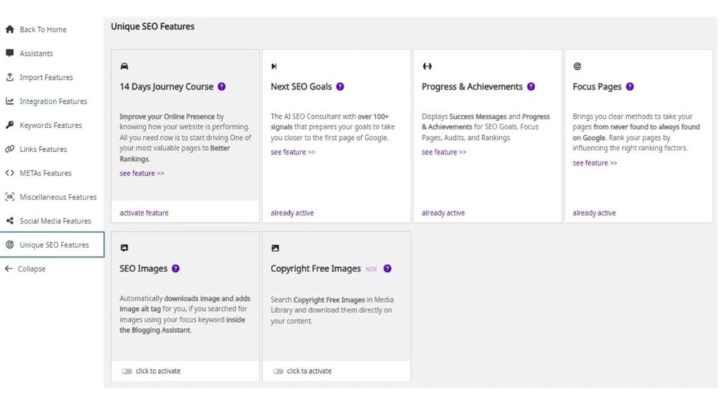 squirrly seo unique seo features default settings