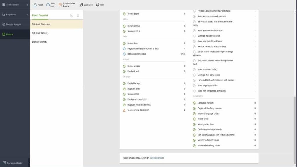 website auditor internal linking audit details example dgr