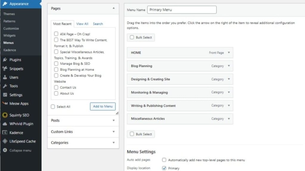 working to recreate navigation menus during a wordpress website rebuild