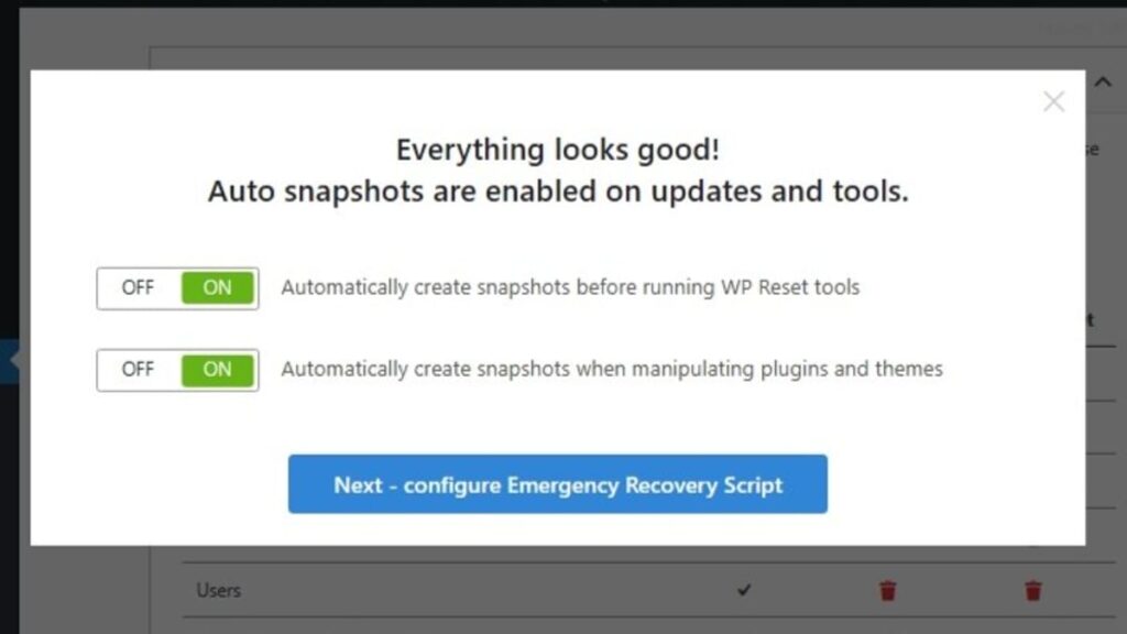 wp reset prompt to apply recovery script